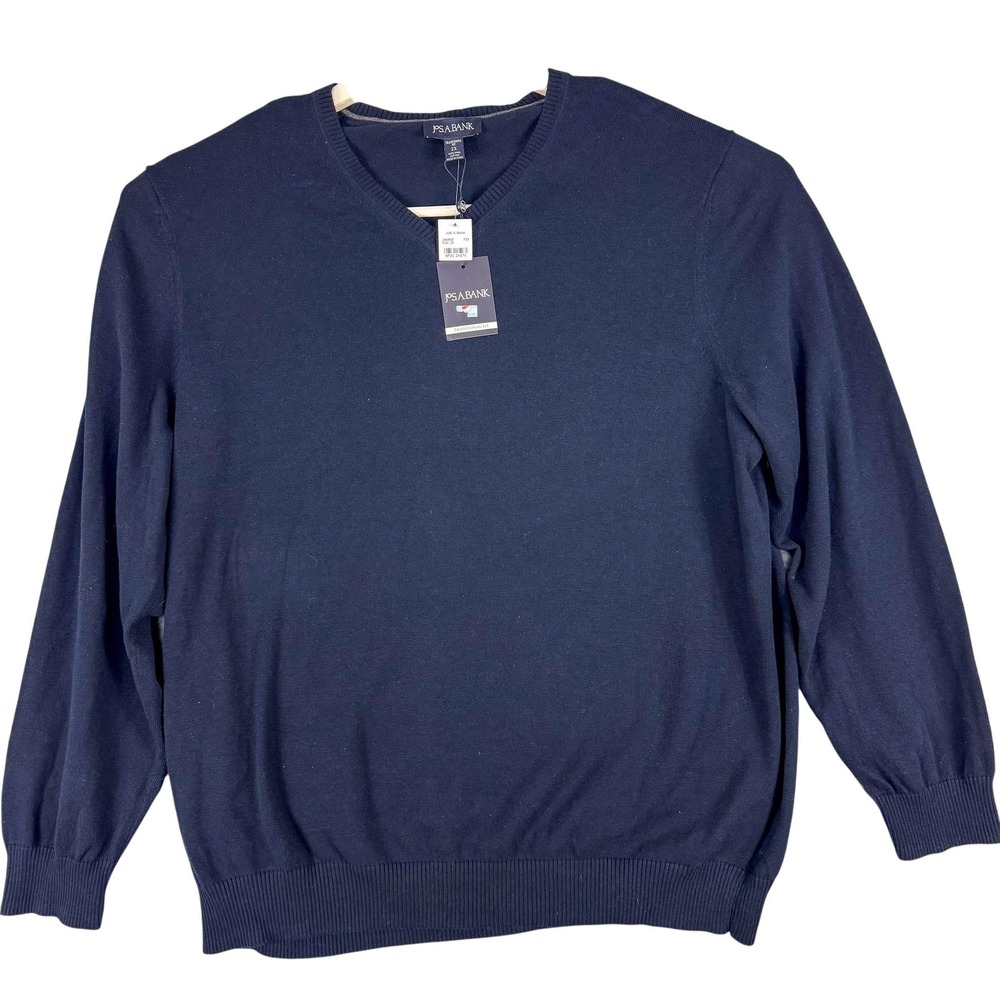 Jos‎ A Bank Sweater Mens 2XL Blue Pima Cotton V Neck Traditional Fit Pullover